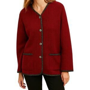 Vintage L.L. Bean Boiled Wool Jacket Coat 70s Austria Pockets Red Black Large